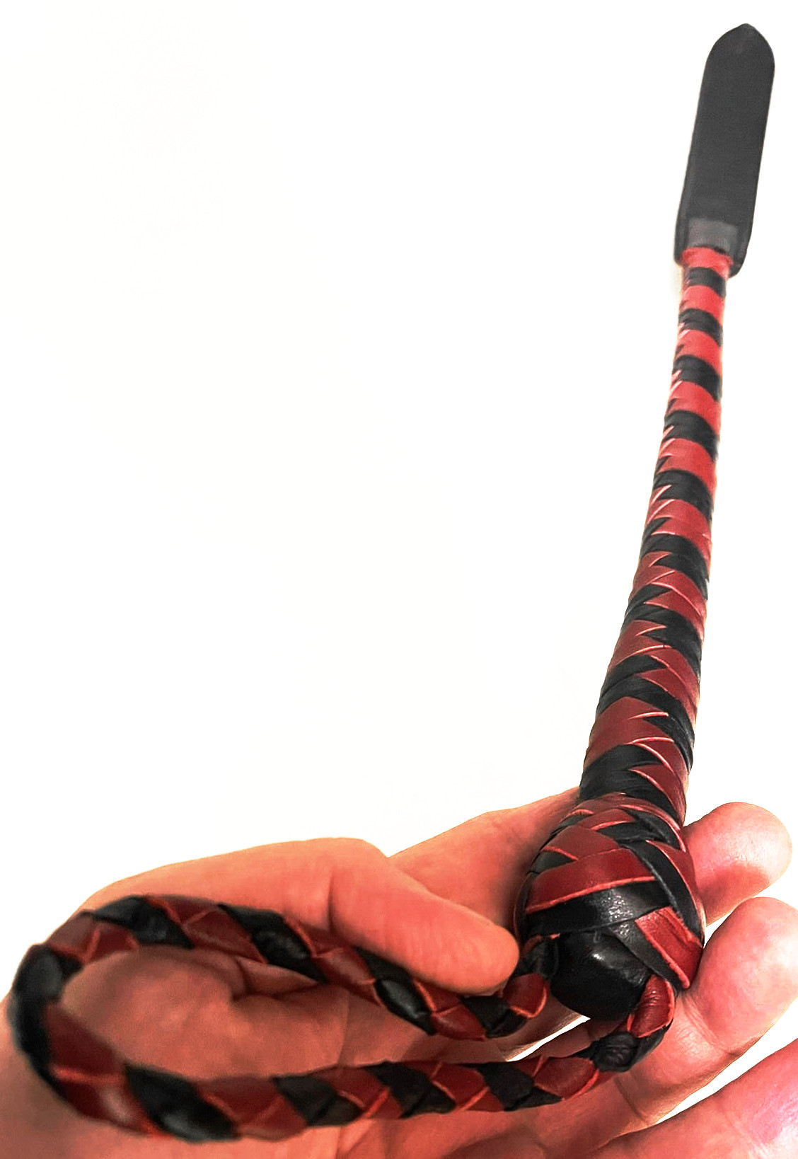 Kurzer Kantschu - Hochwertige Lederpeitsche mit Klatsche 47cm RedBlack