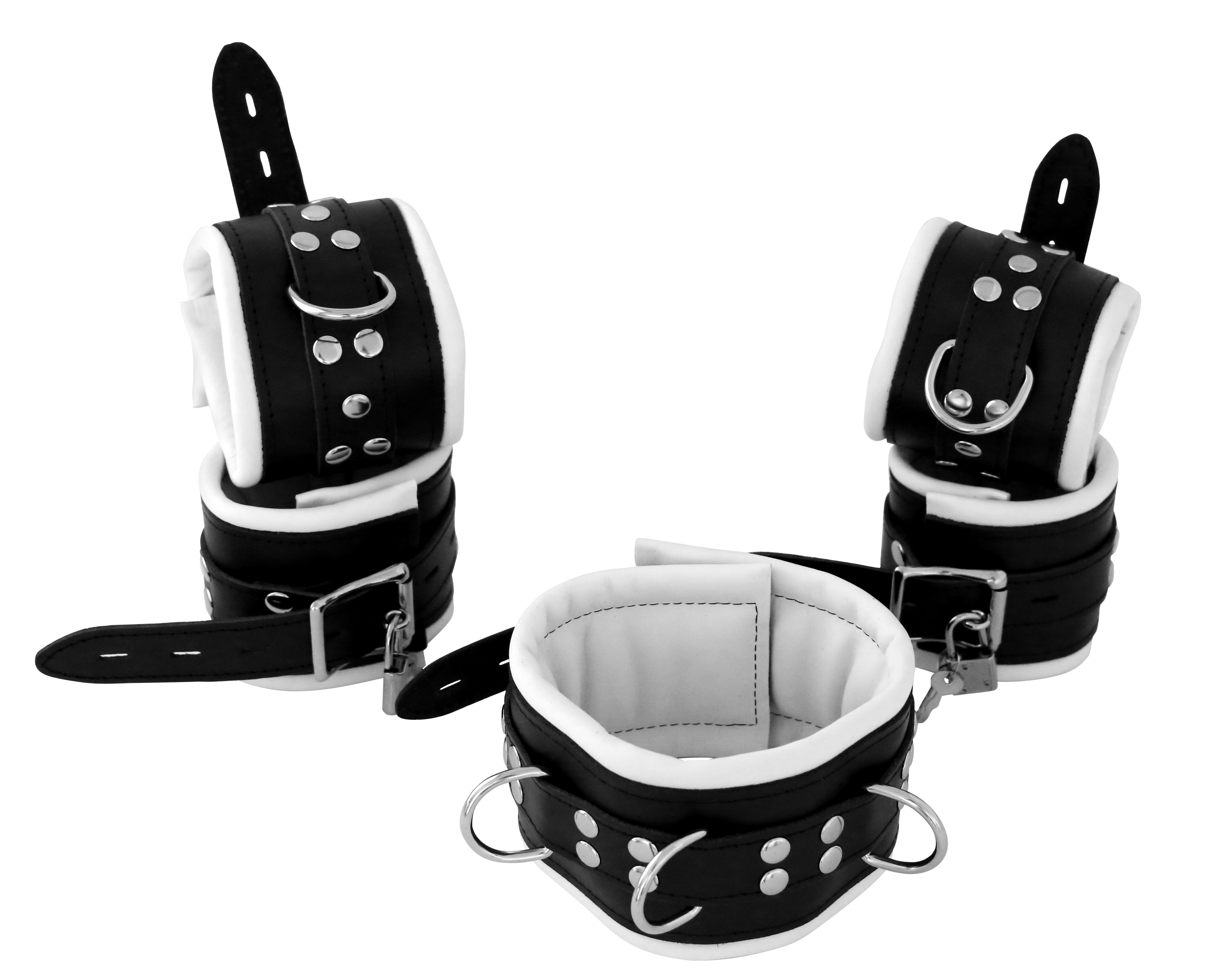 Leder Fesselset Weiss abschließbar Breit